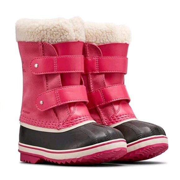 SOREL | Girl Pink Suede Black Rubber 1964 Pac Strap-K Snow Boots Sz 11 - Picture 1 of 6
